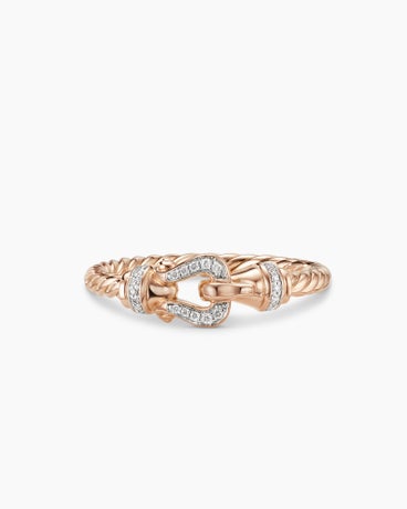 Petite Buckle Ring in 18K Rose Gold with Diamonds, 2mm