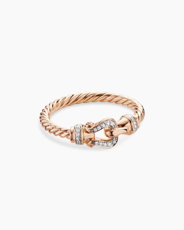 Petite Buckle Ring in 18K Rose Gold with Diamonds, 2mm