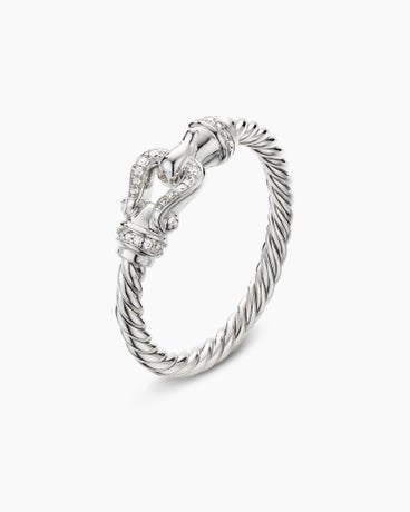 Petite Buckle Ring in 18K White Gold with Diamonds, 2mm