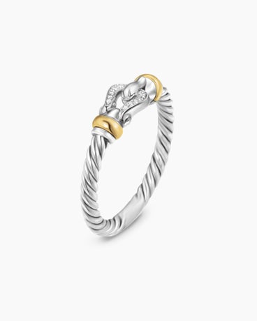 Petite Buckle Ring in Sterling Silver with 18K Yellow Gold and Diamonds, 2mm