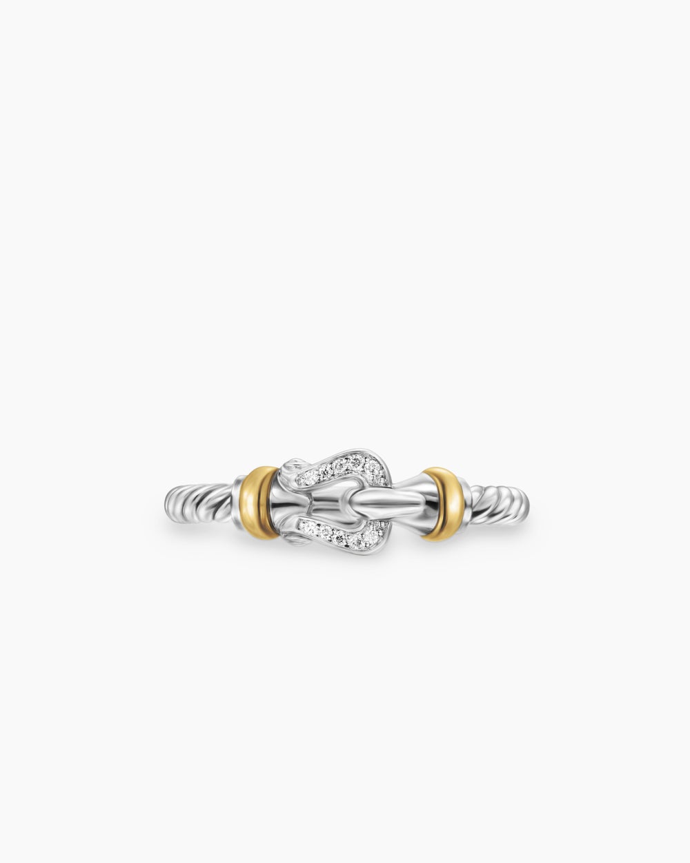 Womens Petite Buckle Ring in Sterling Silver with 18ct Yellow Gold and Diamonds, 2mm