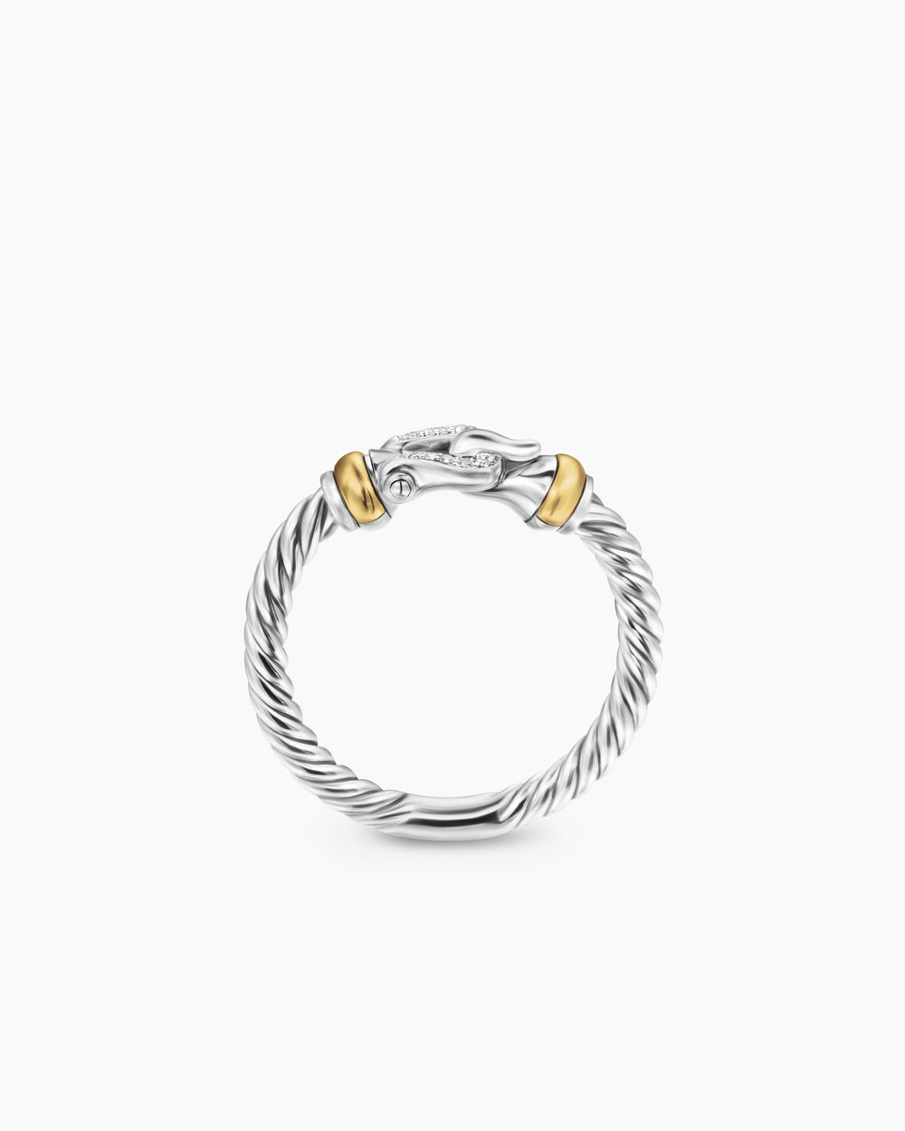 Womens Petite Buckle Ring in Sterling Silver with 18ct Yellow Gold and Diamonds, 2mm