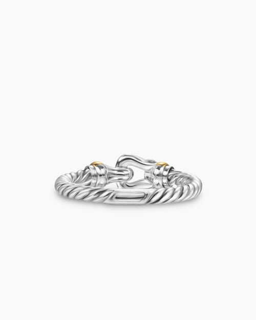 Womens Petite Buckle Ring in Sterling Silver with 18K Yellow Gold and Diamonds, 2mm