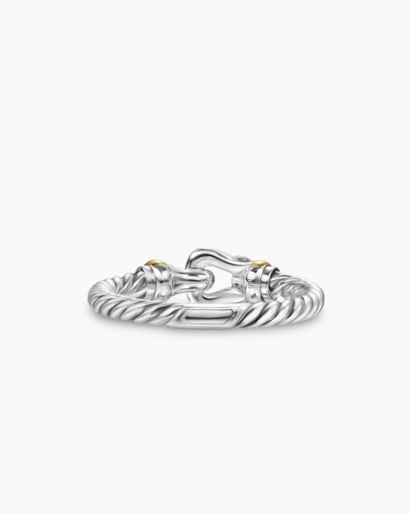 Petite Buckle Ring in Sterling Silver with 18K Yellow Gold and Diamonds, 2mm