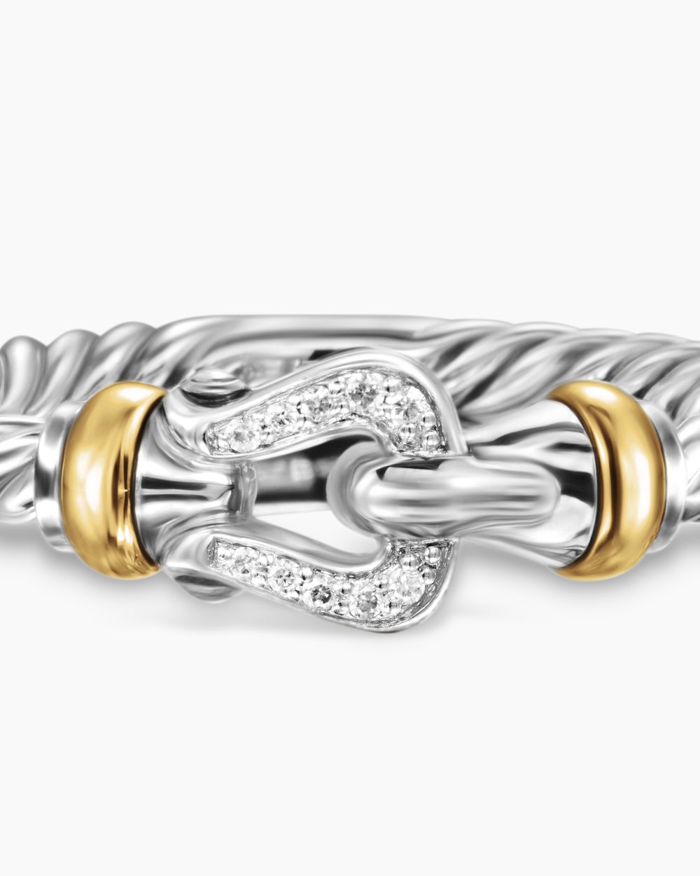 Womens Petite Buckle Ring in Sterling Silver with 18ct Yellow Gold and Diamonds, 2mm