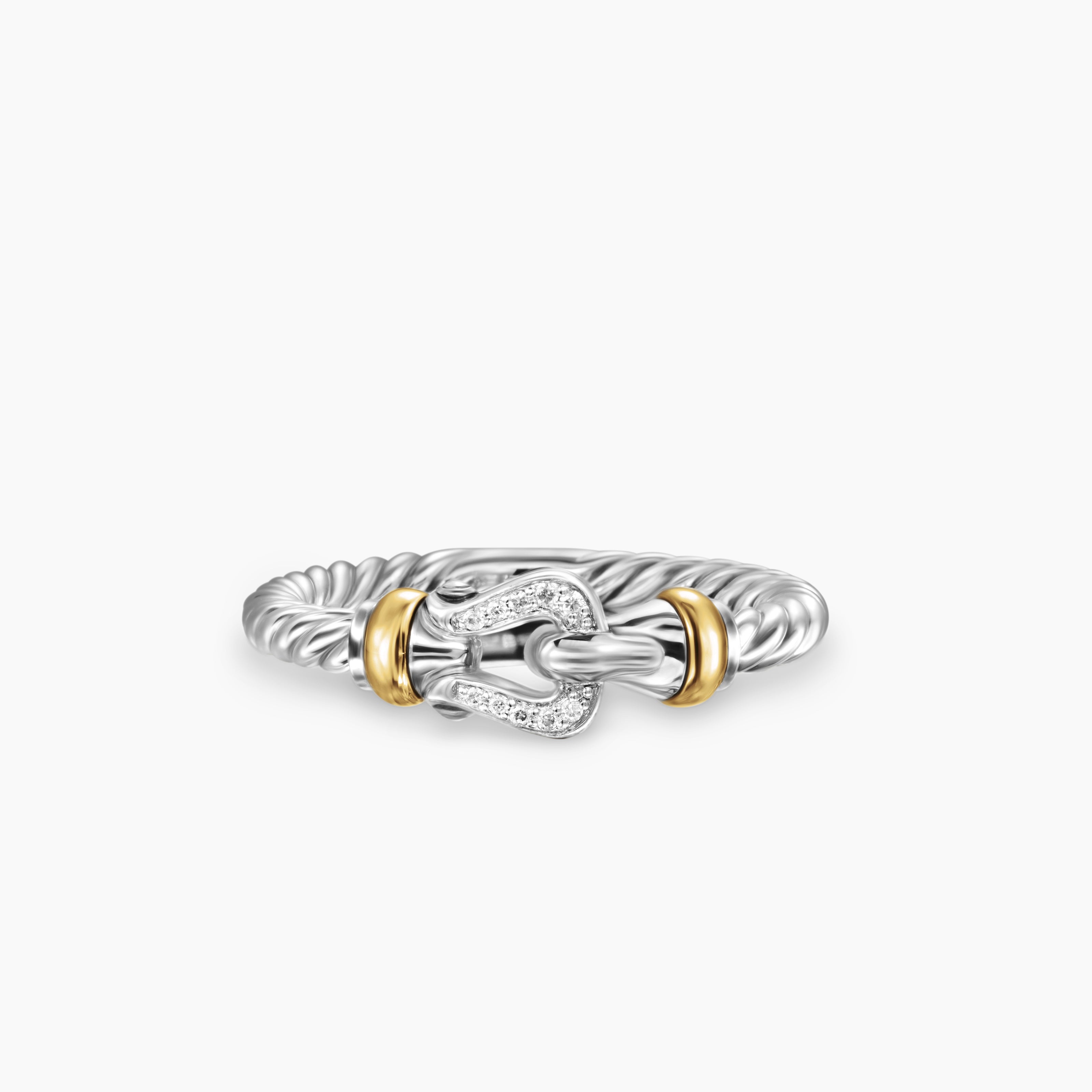 Womens Petite Buckle Ring in Sterling Silver with 18K Yellow Gold and Diamonds, 2mm