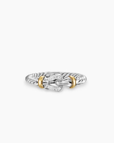 Petite Buckle Ring in Sterling Silver with 18K Yellow Gold and Diamonds, 2mm