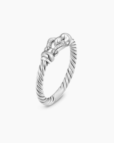 Petite Buckle Ring in Sterling Silver and Diamonds, 2mm