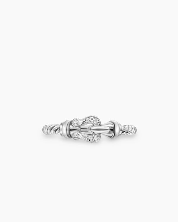 Petite Buckle Ring in Sterling Silver and Diamonds, 2mm