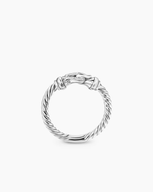 Womens Petite Buckle Ring in Sterling Silver with Diamonds, 2mm