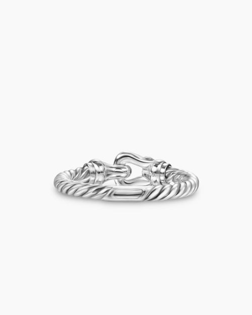 Womens Petite Buckle Ring in Sterling Silver with Diamonds, 2mm