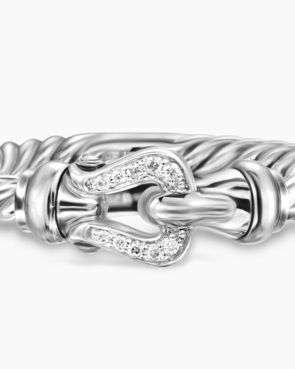 Petite Buckle Ring in Sterling Silver and Diamonds, 2mm