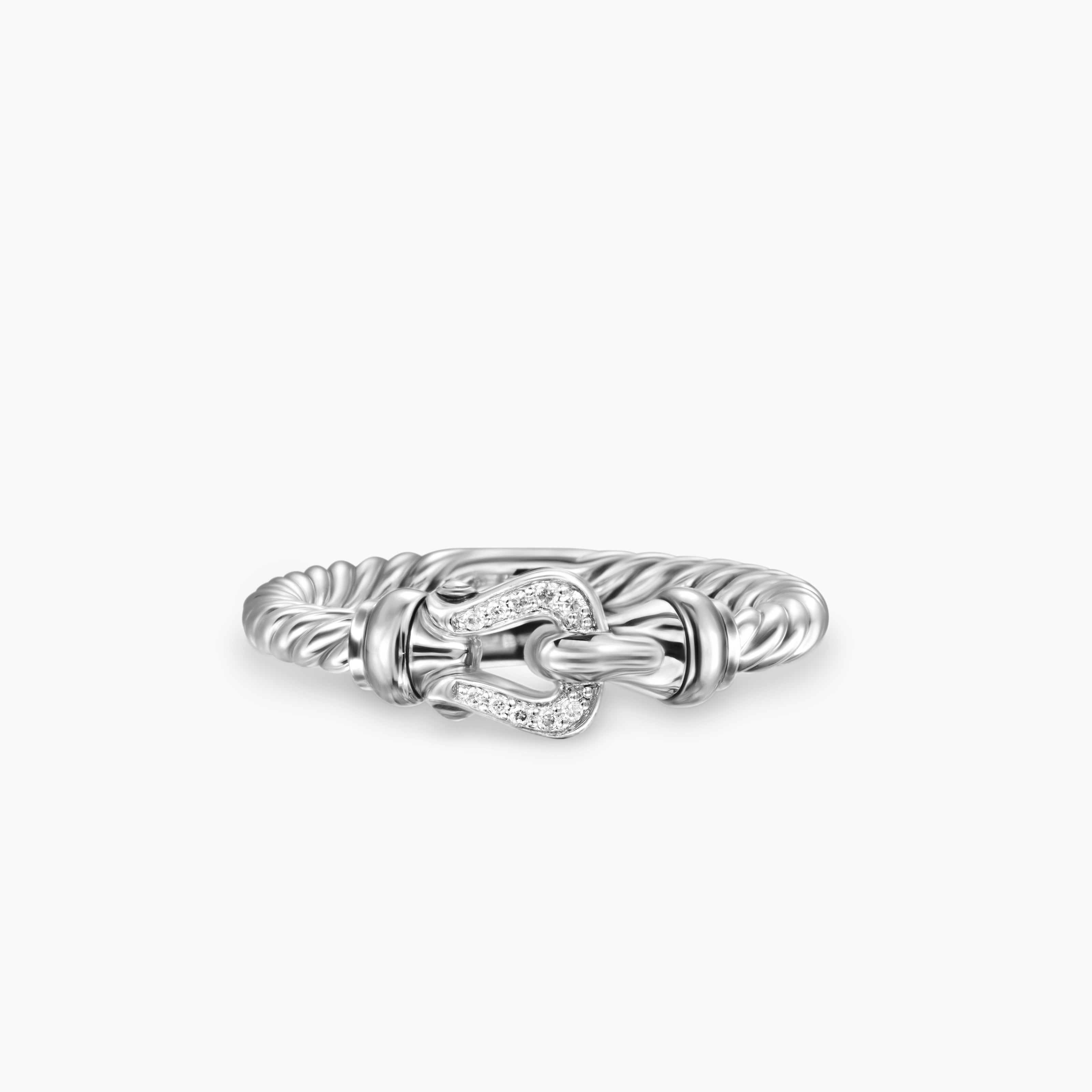Womens Petite Buckle Ring in Sterling Silver and Diamonds, 2mm