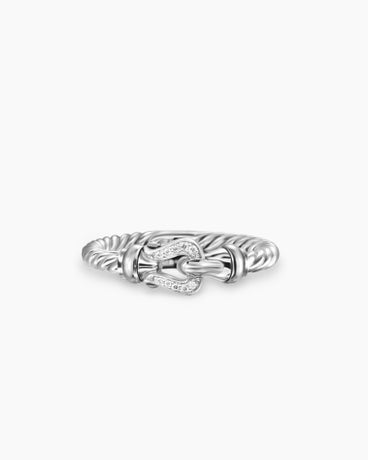 Petite Buckle Ring in Sterling Silver and Diamonds, 2mm