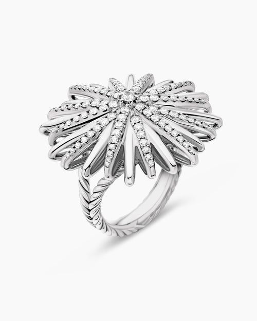 Womens Starburst Ring in Sterling Silver with Diamonds, 28mm