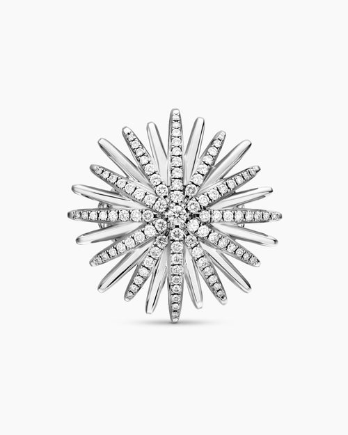 Womens Starburst Ring in Sterling Silver with Diamonds, 28mm