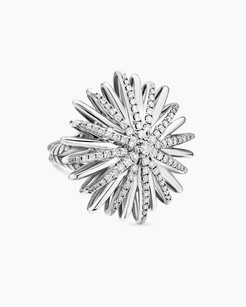 Womens Starburst Ring in Sterling Silver with Diamonds, 28mm