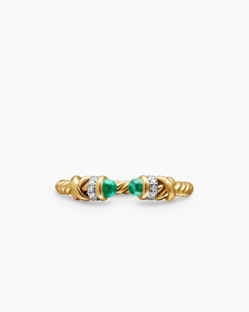 Womens Petite Helena Ring in 18K Yellow Gold with Emeralds and Diamonds, 2.5mm