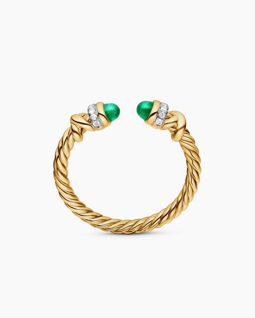 Womens Petite Helena Ring in 18K Yellow Gold with Emeralds and Diamonds, 2.5mm
