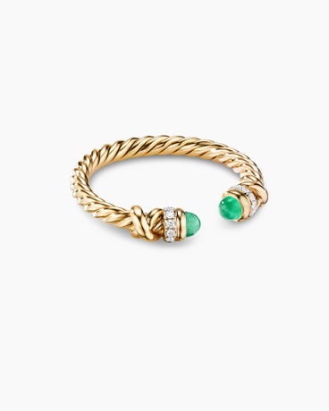 Petite Helena Ring in 18K Yellow Gold with Emeralds and Diamonds, 2.5mm