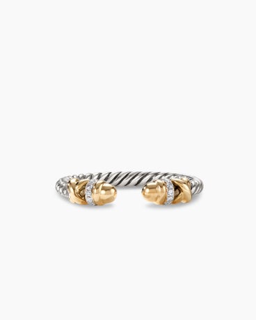 Petite Helena Ring in Sterling Silver with 18K Yellow Gold Domes and Diamonds, 2.5mm