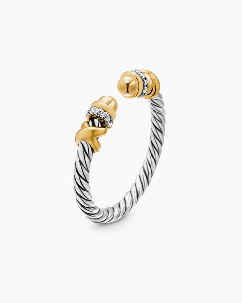 Womens Petite Helena Ring in Sterling Silver with 18K Yellow Gold Domes and Diamonds, 2.5mm