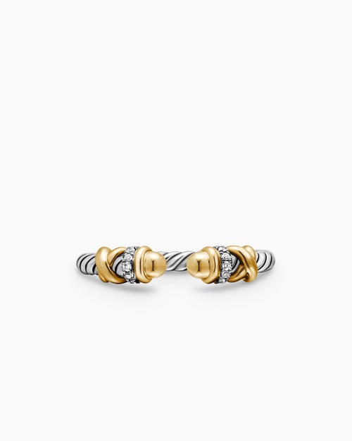 Womens Petite Helena Ring in Sterling Silver with 18K Yellow Gold Domes and Diamonds, 2.5mm