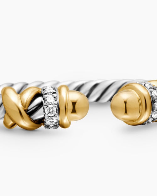 Womens Petite Helena Ring in Sterling Silver with 18K Yellow Gold Domes and Diamonds, 2.5mm