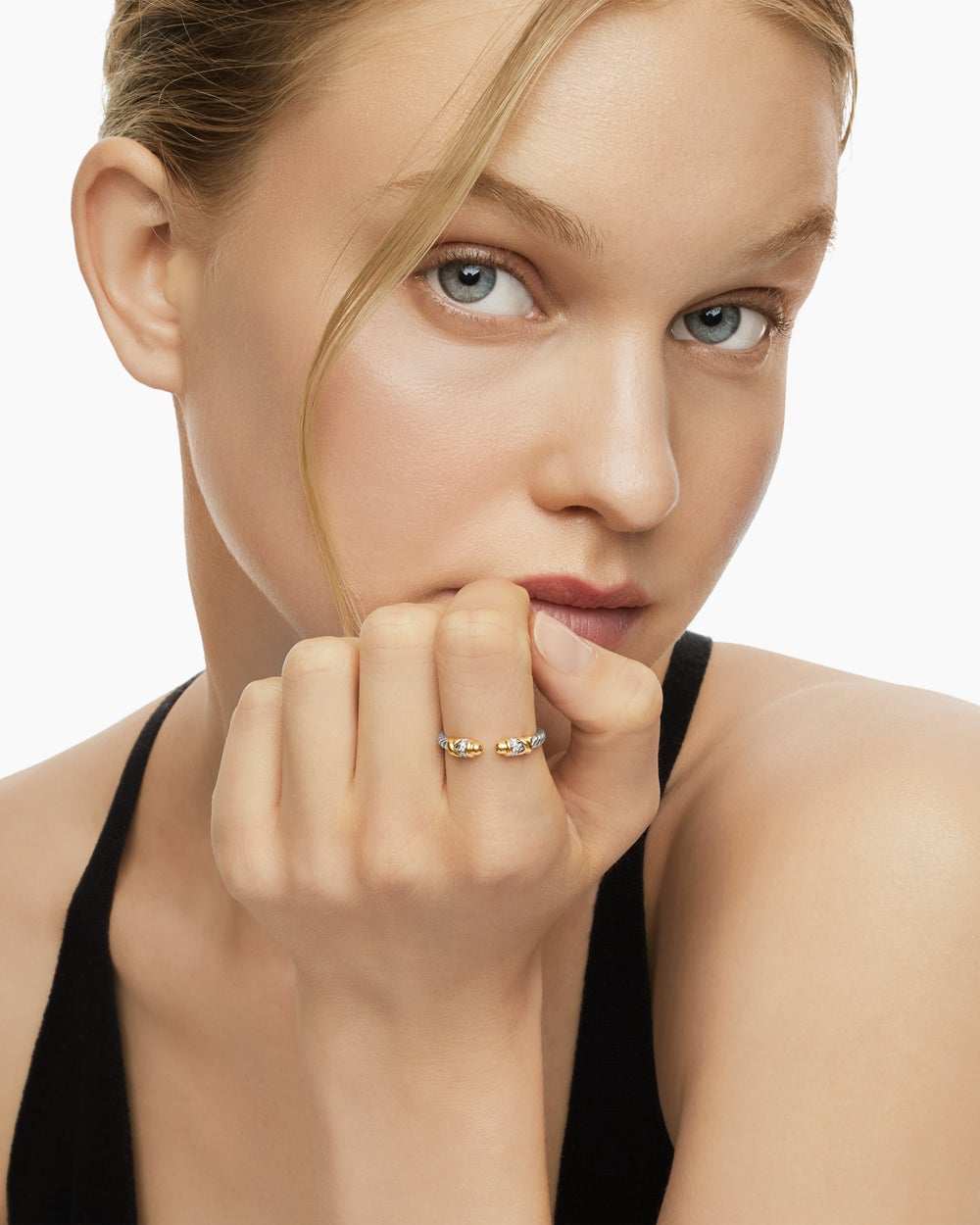 Womens Petite Helena Ring in Sterling Silver with 18K Yellow Gold and Diamonds, 2.5mm