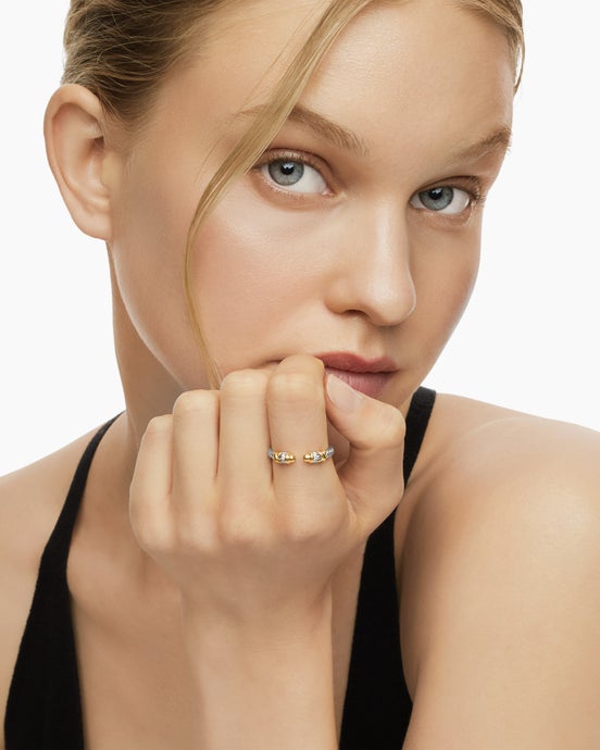 Petite Helena Ring in Sterling Silver with 18ct Yellow Gold Domes and Diamonds, 2.5mm