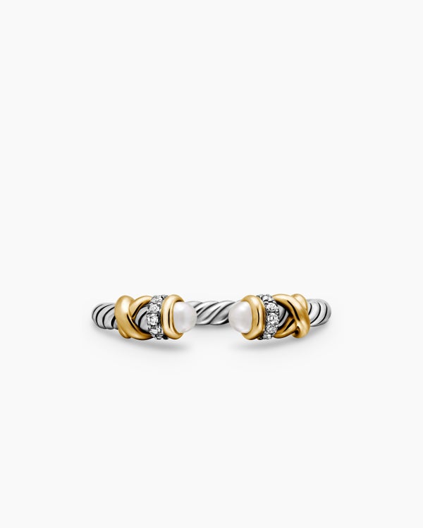 Petite Helena Ring in Sterling Silver with 18K Yellow Gold, Pearls and Diamonds, 2.5mm