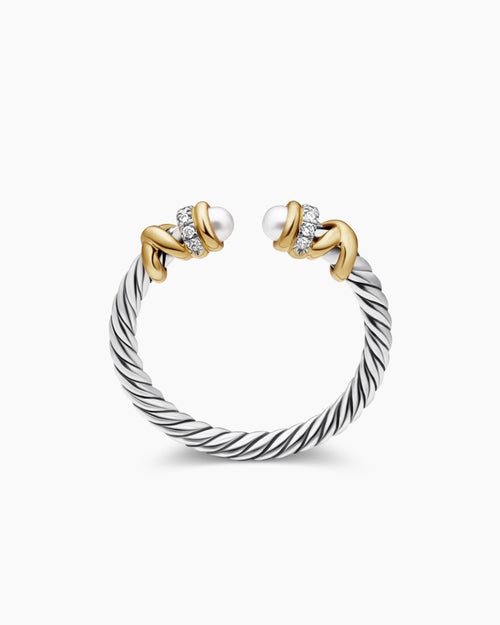 Womens Petite Helena Ring in Sterling Silver with 18K Yellow Gold, Pearls and Diamonds, 2.5mm