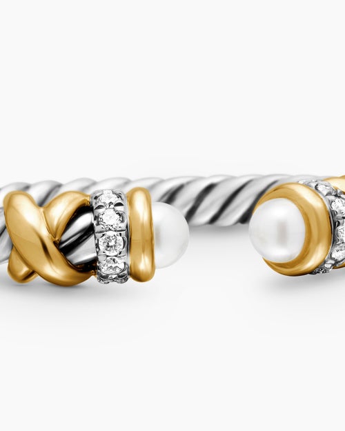 Womens Petite Helena Ring in Sterling Silver with 18K Yellow Gold, Pearls and Diamonds, 2.5mm