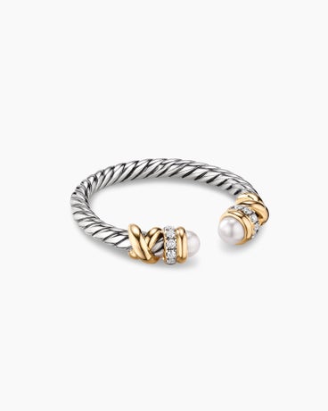 Petite Helena Ring in Sterling Silver with 18K Yellow Gold, Pearls and Diamonds, 2.5mm
