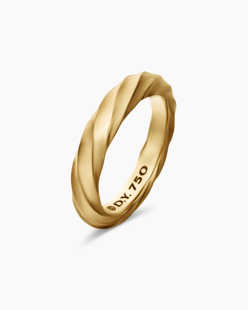 Womens Cable Edge Band Ring in 18K Yellow Gold, 4mm