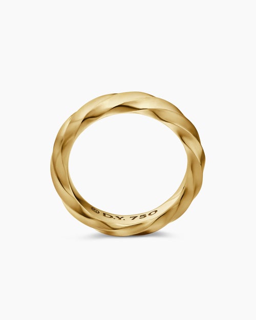 Womens Cable Edge Band Ring in 18K Yellow Gold, 4mm