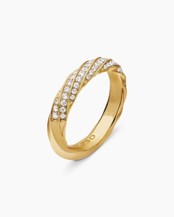 Cable Edge Band Ring in 18K Yellow Gold with Diamonds, 4mm