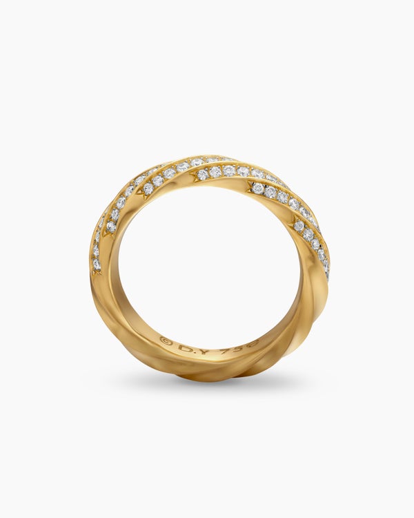 Cable Edge Band Ring in 18K Yellow Gold with Diamonds, 4mm
