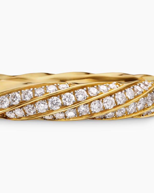 Cable Edge Band Ring in 18K Yellow Gold with Diamonds, 4mm