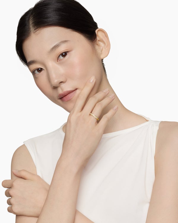 Cable Edge Band Ring in 18K Yellow Gold with Diamonds, 4mm