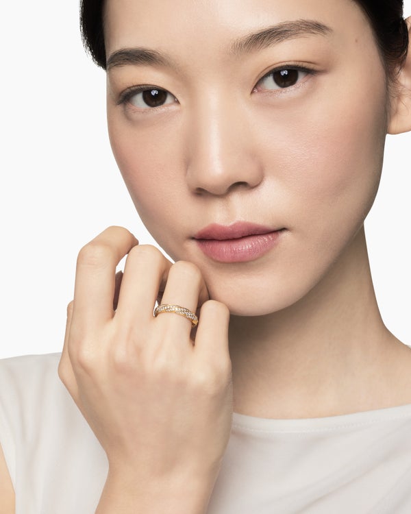 Cable Edge Band Ring in 18K Yellow Gold with Diamonds, 4mm