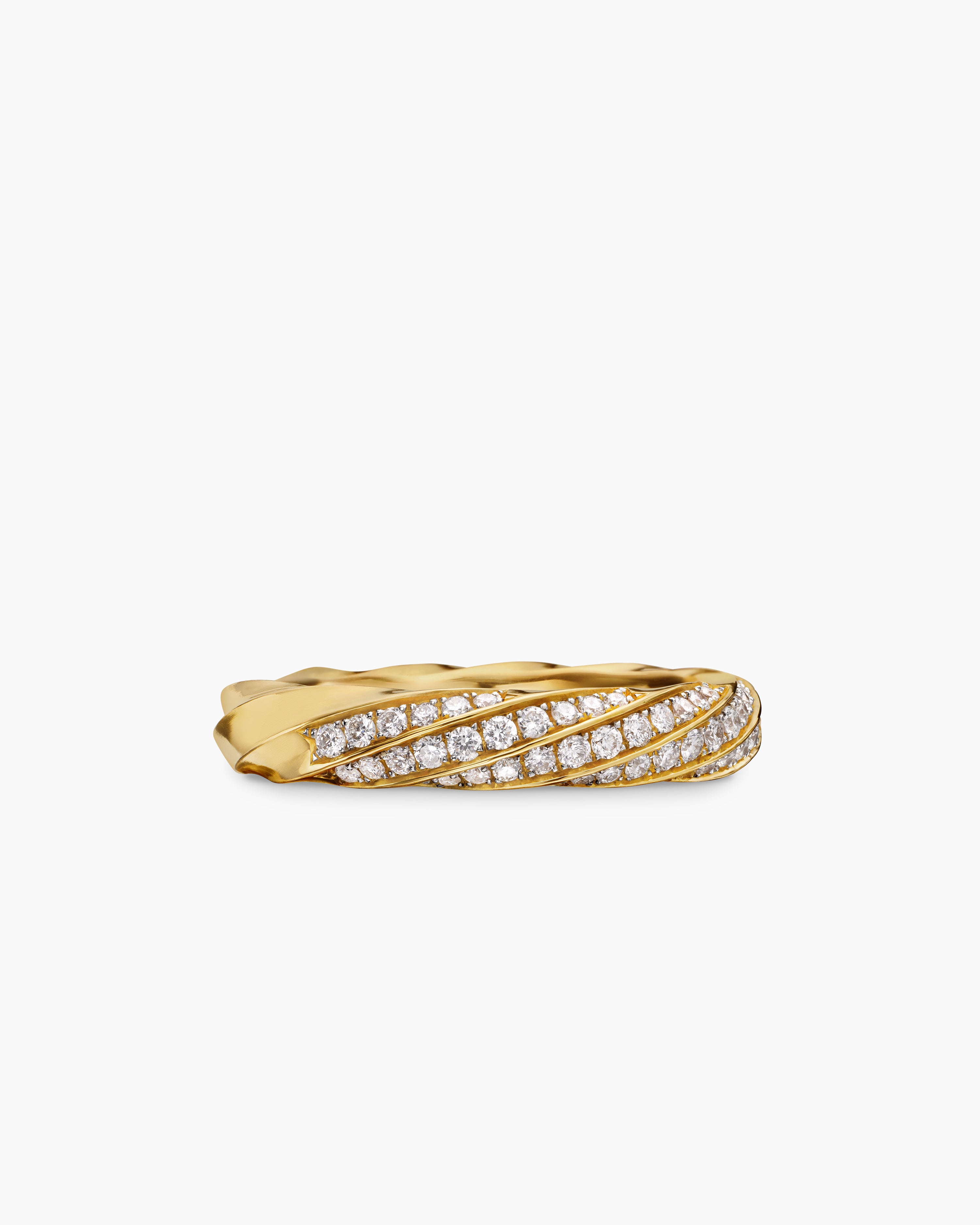 Cable Edge Band Ring in 18K Yellow Gold with Diamonds, 4mm | David Yurman