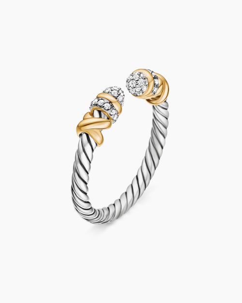 Womens Petite Helena Open Ring in Sterling Silver with 18K Yellow Gold and Diamonds, 2.5mm