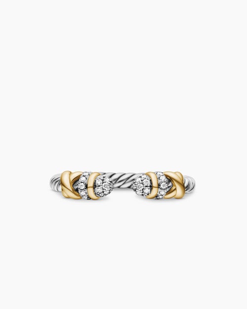 Womens Petite Helena Open Ring in Sterling Silver with 18K Yellow Gold and Pavé, 2.5mm