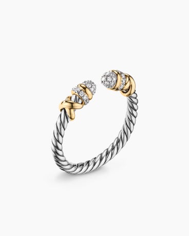 Petite Helena Open Ring in Sterling Silver with 18K Yellow Gold and Diamonds, 2.5mm