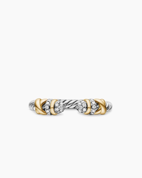 Petite Helena Open Ring in Sterling Silver with 18K Yellow Gold and Diamonds, 2.5mm
