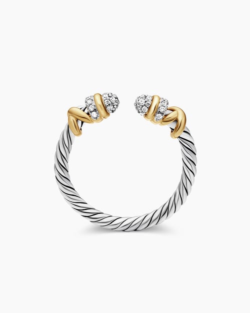 Womens Petite Helena Open Ring in Sterling Silver with 18K Yellow Gold and Pavé, 2.5mm