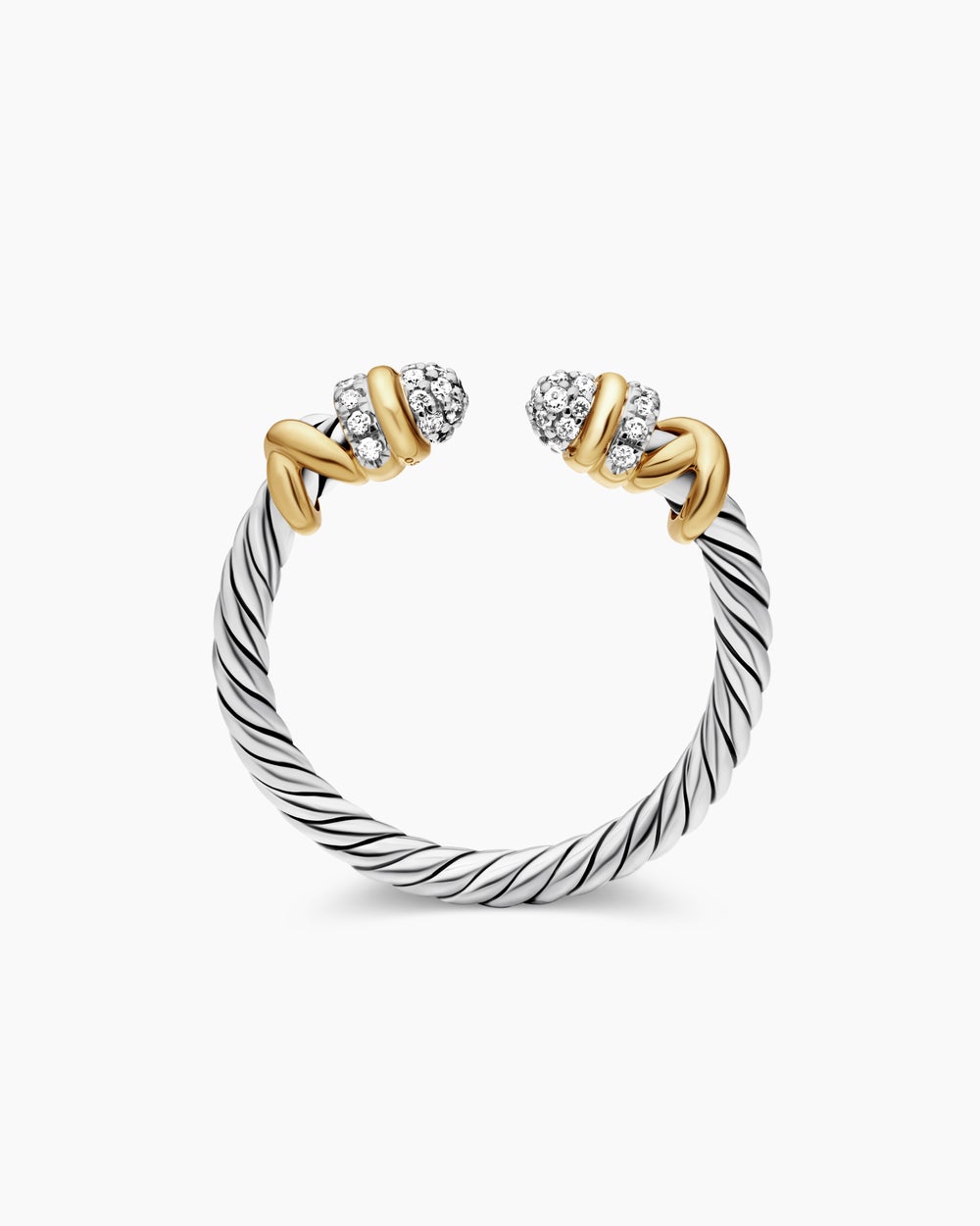 Bague ouverte Petite Helena en argent sterling avec or jaune 18 carats et pavé, 2,5 mm femmes