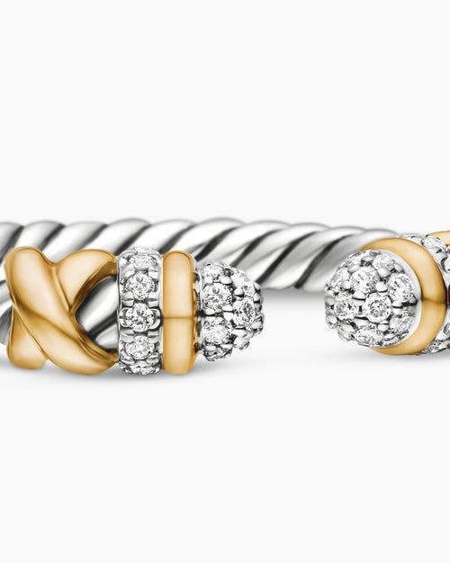 Womens Petite Helena Open Ring in Sterling Silver with 18K Yellow Gold and Diamonds, 2.5mm