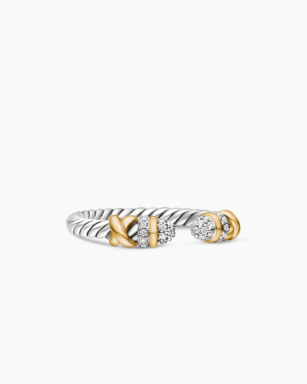 Bague ouverte Petite Helena en argent sterling avec or jaune 18 carats et pavé, 2,5 mm femmes